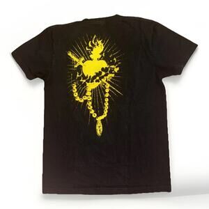 Flaming Sacred Heart Rosary Graphic T-Shirt Black Spiritual Streetwear 18x26
